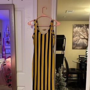 Fashion Nova Yellow and Black Striped Midi Dress